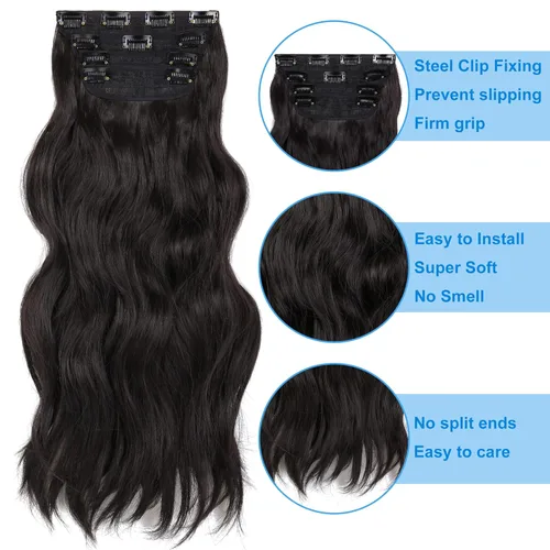 Vista 3 de OMGREAT Extensiones de cabello con clip, 4 piezas de 20 pulgadas, rizado de cabeza completa, extensiones de cabello sintético ondulado para mujer