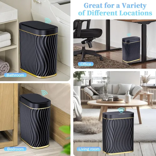 Vista 6 de Ogikey Cubo de basura pequeño para baño con tapa automática sin contacto, bote de basura inteligente de 2.6 galones, contenedor de basura estrecho e