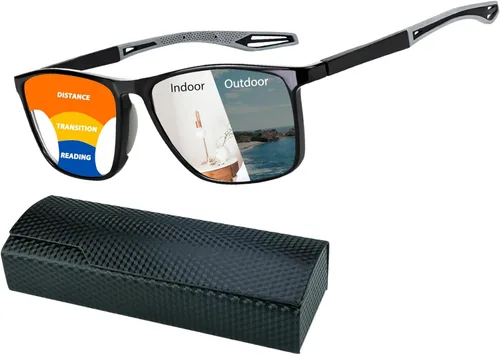 K.LAVER Gafas de lectura fotocrómicas progresivas multifocales con bloqueo de luz azul, lentes de sol multifocales con bisagra de resorte