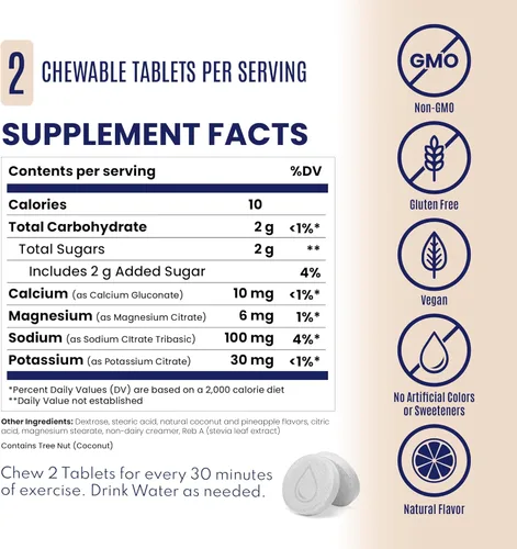 Vista 5 de SaltStick Electrolyte FastChews - 120 unidades sabor coco y piña - Tabletas de electrolitos masticables para hidratación, pastillas de sal - 10