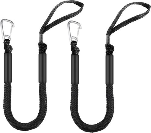 Líneas de muelle elástico de un solo gancho: amarres ajustables para pontón, moto acuática, PWC, kayak | Líneas de amarre pequeñas de crucero Negro