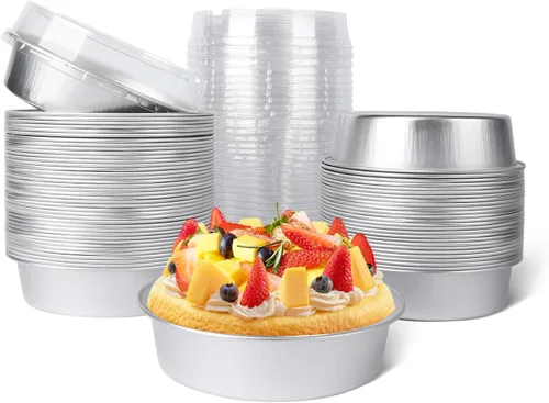 Vista 36 de Beasea Paquete de 20 Moldes para Cheesecake con Tapas, 8 Oz, 4 Pulgadas Moldes Redondos de Papel de Aluminio para Tartas, Contenedor para Muffins