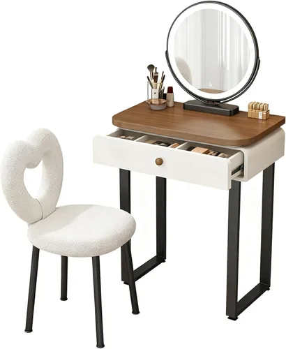 Vista 10 de Tocador de Maquillaje Grande con cajones,Spacious Storage Capacity, Modern Wood-Inspired Design, expansive countertop, Rounded Edges, Silent-Glide