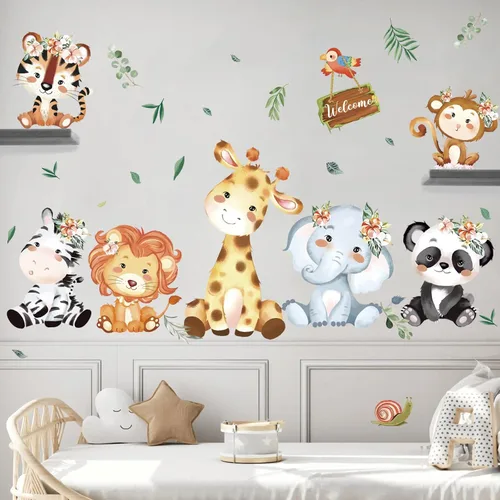 wondever Calcomanías de pared de animales de la selva, animales de safari, elefante, jirafa, despegar y pegar, calcomanías artísticas para pared