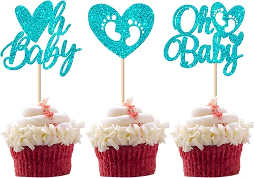 Paquete de 24 adornos para cupcakes para el día de San Valentín con purpurina de corazón dulce para pies de bebé, decoración de cupcakes para el día