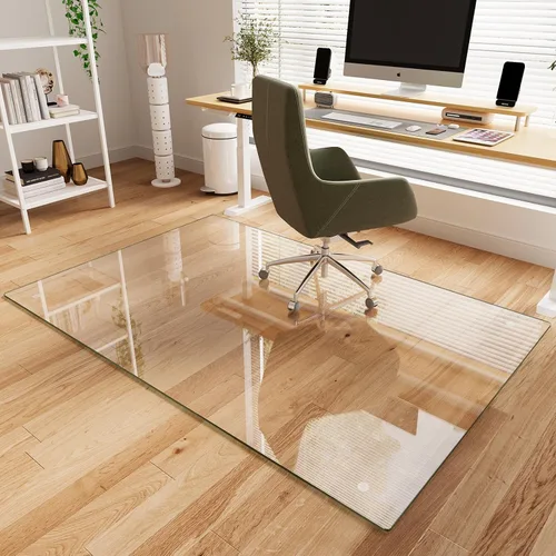 Vista 29 de Koonmi Tapete para silla de vidrio templado para suelos de madera dura y alfombras, 30" x 48" gris, protector de piso de oficina de servicio pesado