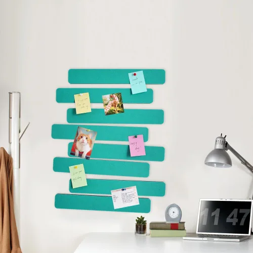 Vista 5 de Vuzvuv 8 tiras de barra para tablón de anuncios con 50 alfileres y 10 pines de clip de madera, tablero de corcho autoadhesivo para pared, tablero