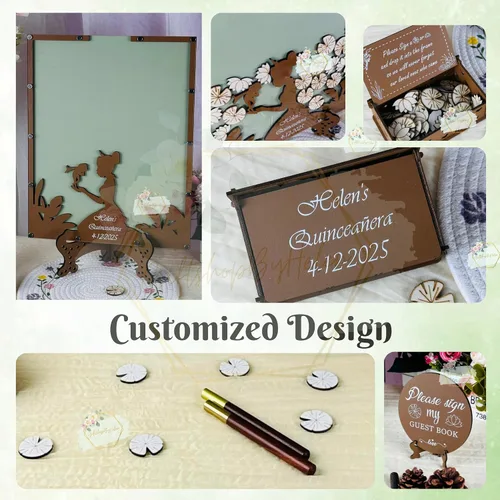 Vista 5 de Libro de invitados con tema de princesa de cuento de hadas Libro de invitados personalizado de decoración de rana príncipe para quinceañera
