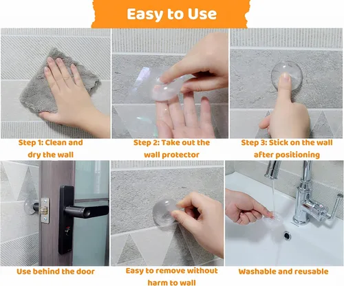 Vista 6 de Tope de puerta más fuerte (6 unidades, 1.97 pulgadas), protector de pared de goma transparente, autoadhesivo, pomo de pared, protector