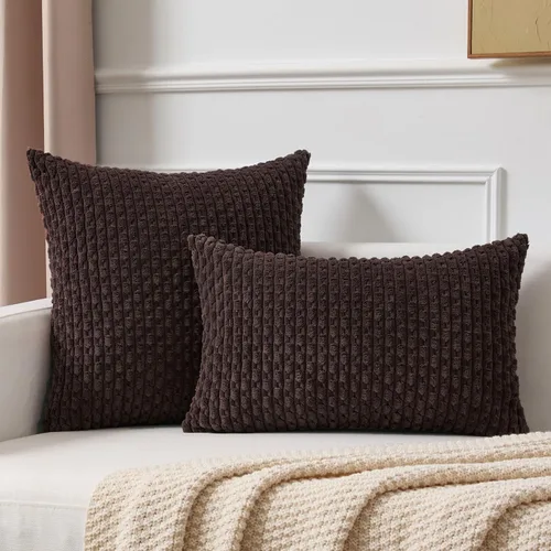 Vista 249 de Kevin Textile - Juego de 2 fundas de almohada decorativas de pana suave, estilo bohemio, a rayas, decoración del hogar para sofá, cama, sofá y sala