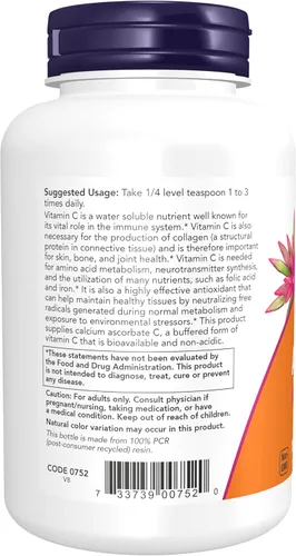 Vista 3 de NOW Suplementos, ascorbato de calcio en polvo, tamponado, protección antioxidante*, 8 onzas