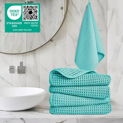 Vista 2 de POLYTE Toalla de mano de microfibra de 430 GSM, sin pelusas, 16 x 30 pulgadas, paquete de 4 (tejido de gofre)