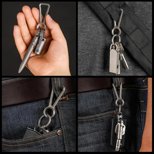 Vista 5 de KeyUnity KM01 Titanio EDC Llavero Clip con abrebotellas, Mosquetón de liberación rápida Llavero Soporte para Hombres