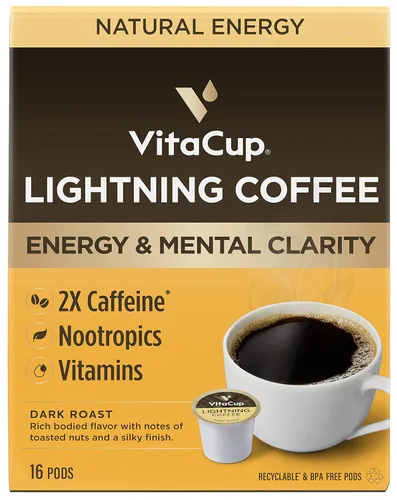 Vista 7 de VitaCup Coffee Pod Genius Vanilla & Lightning - Paquete de 32 cápsulas reciclables con infusión de vitaminas compatibles con cafeteras K-Cup