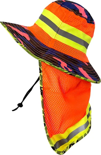 Vista 7 de Sombrero de sol reflectante de alta visibilidad para hombre con solapa para el cuello de ala ancha Boonie Hat Bucket Cap