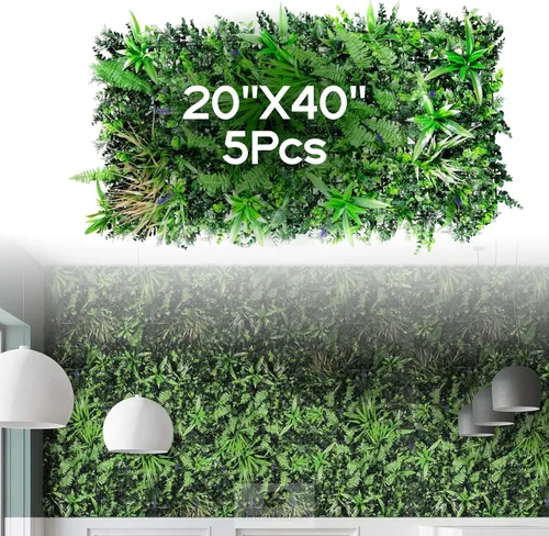 NatraHedge Decoración de pared artificial Kauai de 20 x 40 pulgadas, 5 piezas (28 pies cuadrados) paneles de hierba de hoja de seto para interiores,