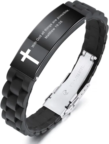 Vista 15 de MeMeDIY - Pulseras con cita inspiradora y cruz, accesorios de fe cristiana con versículo de la Biblia, pulsera de identificación de silicona