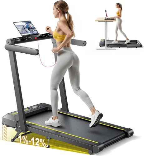 Vista 10 de Walking Pad Treadmill with 12% Incline, 4 in 1 Folding Treadmill for Home/Office with Handle Bar, 2.5HP Under Desk Treadmills Portable Walking Pad