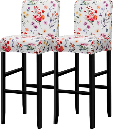 Vista 19 de Lellen Juego de 2 fundas para taburetes de bar, fundas jacquard para taburetes de bar, fundas deslizables elásticas para taburetes de bar