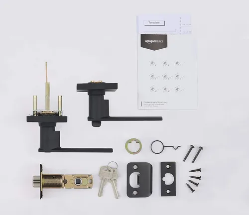 Vista 3 de Amazon Basics - Palanca de puerta contemporánea, modelo Stamford, entrada, color negro mate, paquete de 1