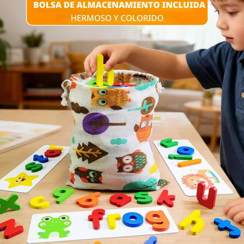 Vista 6 de BEESTECH Alfabeto ABC Juguetes educativos de aprendizaje para niños y niñas de 3, 4 y 5 años, rompecabezas de madera, tarjetas flash de rompecabezas