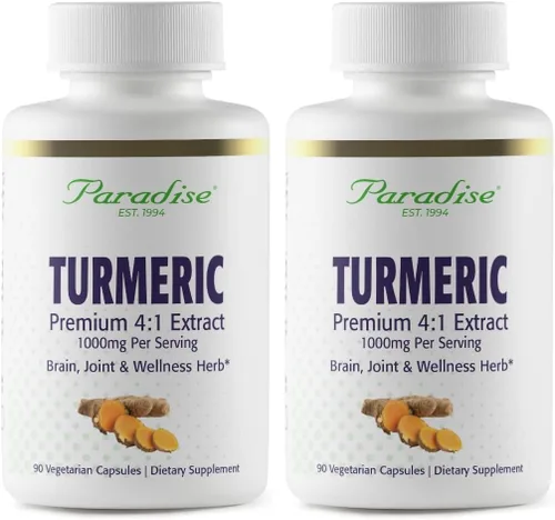Vista 4 de Paradise Extracto de rizoma de cúrcuma orgánica, extracto activo de espectro completo, 60 cápsulas vegetarianas