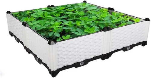 Vista 21 de Hershii Juego de macetas elevadas de plástico de 2 capas para jardín, bricolaje para interiores y exteriores, rectangular, flores de hierbas