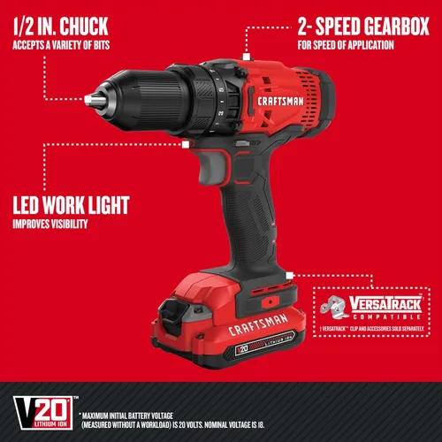 Vista 4 de CRAFTSMAN CMCK400D2 Kit combinado de herramientas eléctricas de 4 herramientas de 20 voltios máximo con funda blanda