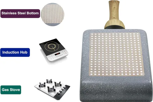 Vista 3 de Tamagoyaki - Sartén para tortilla japonesa, revestimiento antiadherente, mini sartén rectangular, color gris