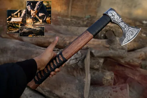 Vista 6 de Hacha Vikinga – Mango de Palisandro de 19 Pulgadas con Funda de Cuero, Hachas de Lanzamiento y Tomahawks, Hacha para Dividir Madera, Bushcraft - ERIK