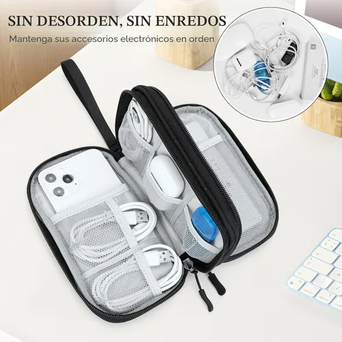 Vista 5 de FYY Organizador para accesorios electrónicos, para viajes, para cables, celular y cargadores, estuche portátil, impermeable, doble capa, bolsa