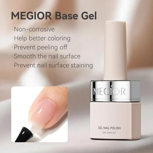 Vista 6 de MEGIOR Esmalte de uñas de gel libre de TPO, 0.5 onzas líquidas, base de gel transparente para remojar la lámpara de uñas LED, capa base de larga
