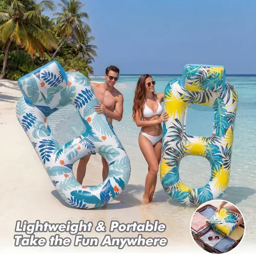 Vista 8 de 2 Pack Pool Floats Adult Heavy Duty-Adult Pool Float Lounger with Cup Holders, Backrest & Footrest Pool Lounge Float Pool Floaties Rafts for Beach