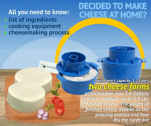 Vista 8 de PetriStor Kit de fabricación de quesos – 2 piezas de molde de queso con un pistón seguidor azul y gasa de algodón – Cesta para hacer queso – Paneer
