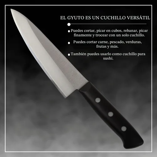 Vista 5 de Gyuto - Cuchillo de chef japonés de acero inoxidable con refuerzo, 7 pulgadas (7.087 in) apto para lavavajillas sin refuerzo