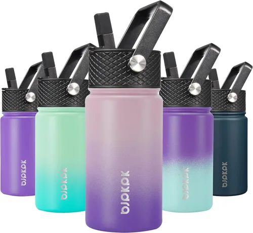 Vista 74 de BJPKPK Botella de Agua Aislada con Tapa de Pajita, 15 oz Botellas de Agua de Acero Inoxidable, Reutilizable a Prueba de Fugas sin BPA Termo, Frasco