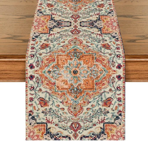 Artoid Mode Camino de Mesa Estilo Boho Bohemia Naranja, Decoración Mágica de Otoño para Cocina y Comedor de Estilo Rústico y Granja, para Decoración
