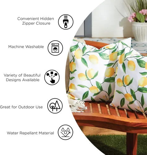 Vista 5 de DII Colección de fundas de almohada de poliéster repelente al agua para exteriores, reversible, 18x18, entramado verde, 2 piezas