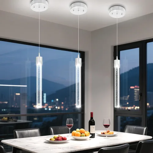 Vista 17 de ykolupty Luces colgantes modernas para isla de cocina, mini lámpara colgante de cristal negro con LED regulable de 2700 K-6000 K, lámpara de araña