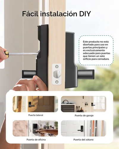 Vista 5 de eufy Security Smart Lock C33, cerradura de puerta con teclado con asa, perilla de puerta de huellas dactilares, cerradura de puerta de entrada sin