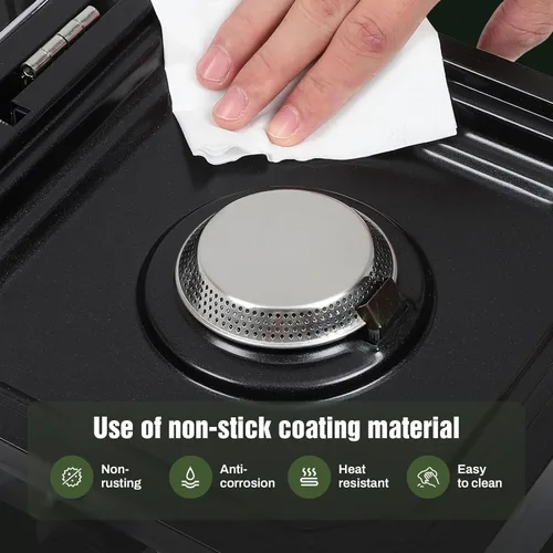 Vista 5 de Dollate Estufa de camping de 2 quemadores con bolsa de transporte, estufa de propano portátil de 16000 BTU para camping, estufa de camping plegable