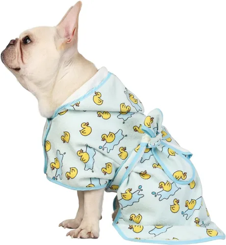 Vista 25 de HDE Bata de baño para perro, súper absorbente, de secado rápido, para cachorros, ajustable, con capucha, para perros tallas S-XXL con patos de goma