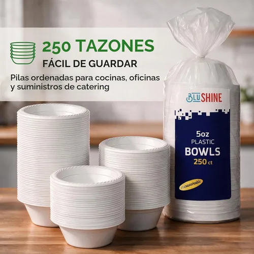 Vista 7 de BluShine Paquete de 250 - Platos/Tazones Desechables de Plástico de 5 Oz - Fuertes y Resistentes - Resistentes al Calor y a Prueba de Filtraciones