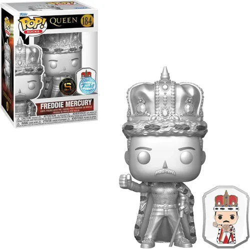 Vista 3 de Funko Queen King Freddie Mercury Platinum Exclusive Pop! con Pin 184