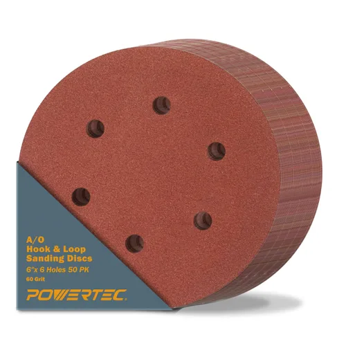 Vista 21 de POWERTEC Grano 180, 100 unidades, discos de lijado de 6 pulgadas – Gancho y bucle, almohadillas de lijadora orbital de óxido de aluminio de 6