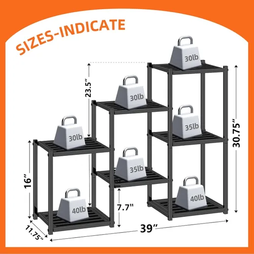 Vista 6 de Simple Trending Soporte para plantas para interiores y exteriores, de metal resistente, impermeable, de 7 niveles, para múltiples macetas de flores
