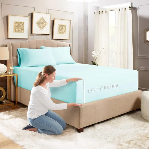 Vista 19 de Empyrean Bedding - Sábanas bajeras tamaño Queen, con sábana de cajón extra profunda – Juego de sábanas bajeras extra profundas, de 24 pulgadas