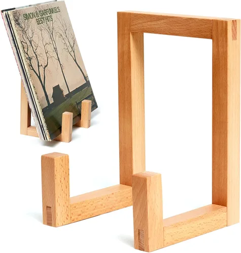 Vista 5 de Soporte de almacenamiento de discos de vinilo moderno, soporte de exhibición de álbumes de madera maciza, soporte de discos de vinilo de madera