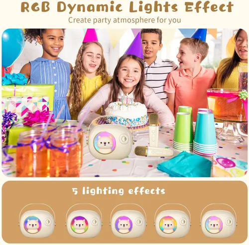 Vista 6 de DAIDAI K9 - Mini máquina de karaoke con diseño de oso espacial para niños, recargable de 1800 mAh, portátil, Bluetooth, con micrófono inalámbrico