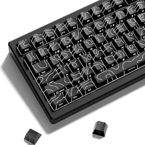 Vista 8 de dagaladoo Teclas negras topográficas Teclas PBT de doble inyección Teclas de teclado con brillo Teclas laterales impresas Teclas de perfil Cherry